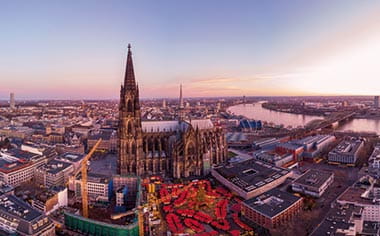A view over Cologne at Christmas, with the Cathedral and Christmas Market in view